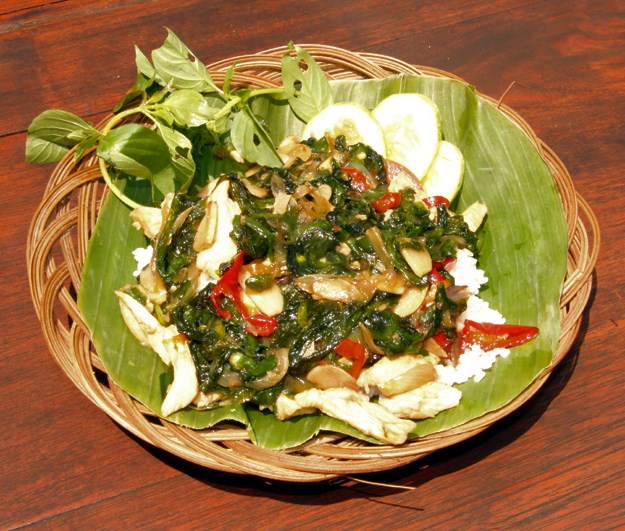 Nasi Genjer Ayam, menu spesial Warung Dhahar Pulo Segaran, kompleks Tembi Rumah Budaya, foto: Barata