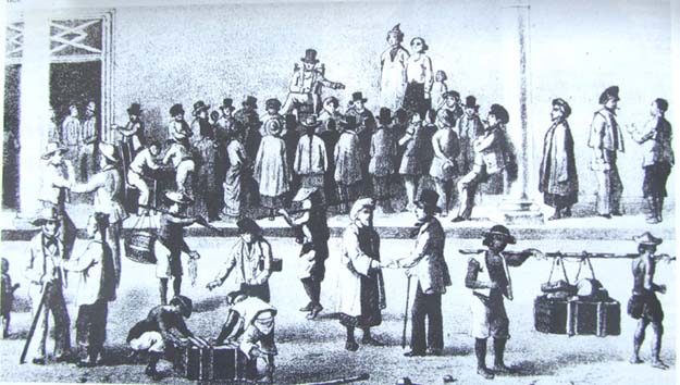 Gambaran perdagangan budak (pasar budak) di Hindia Belanda pada abad 18, foto: repro dari majalah Oost-Indisch Magazijn